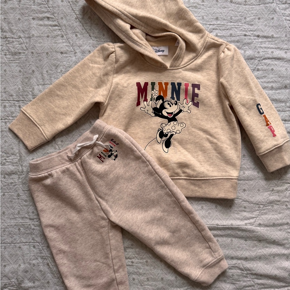 GAP Disney Kids Beige Minnie Mouse Hoodie & Sweatpants Set